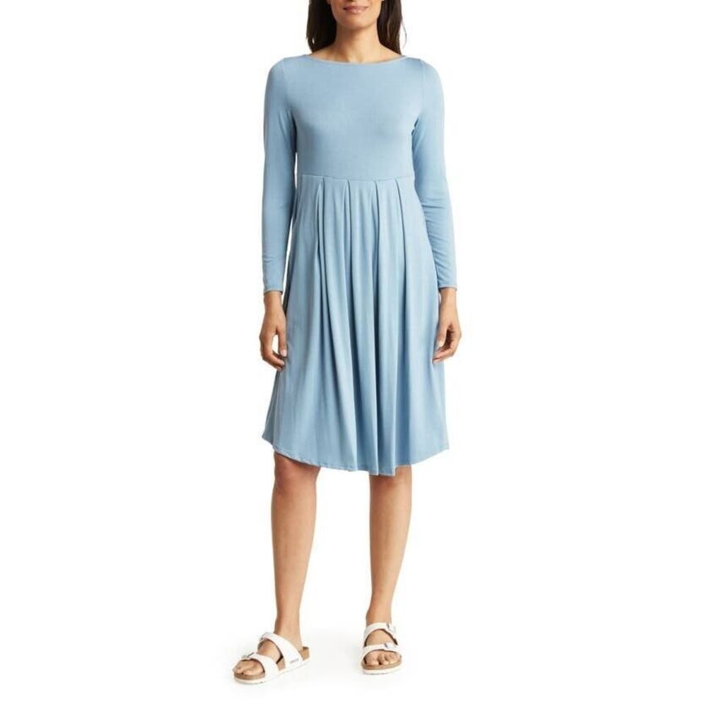 WEST KEI Boatneck Long Sleeve Midi Dress‎ In Blue Sea Size Large